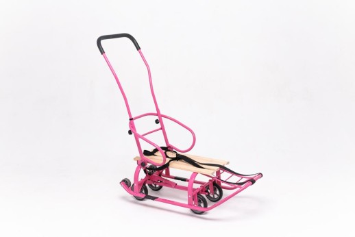 Санки дитячі Патріот рожеві з механізмом висувних колісних шасі